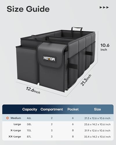 HOTOR Trunk Organizer - Foldable Car Organizer for SUVs & Sedans Storage