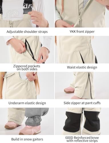 GSOU SNOW Kids Snow Bibs Girls Boys Snow Pants Ski Bibs Overalls(3-16Years)