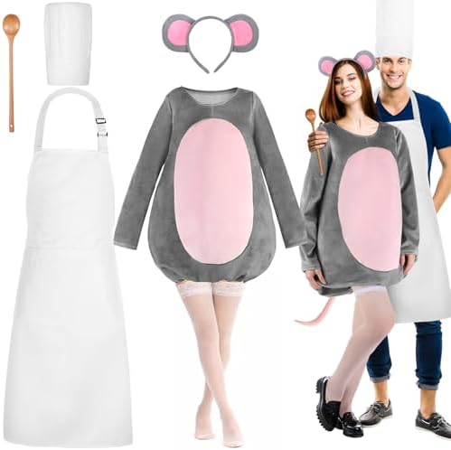 Hillban 6 Pcs Halloween Mouse Chef Couple Costume Set