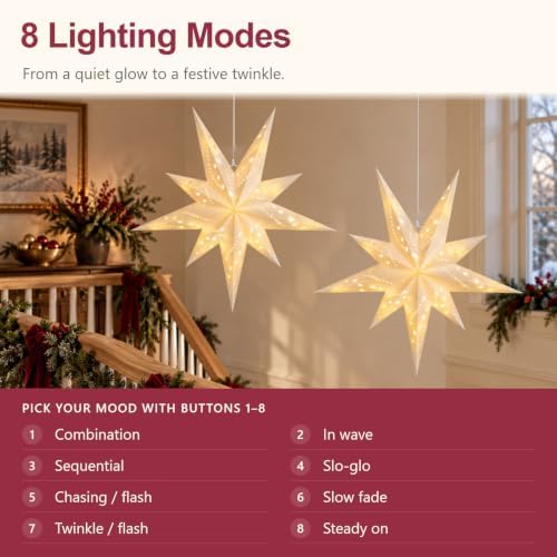 2 Pack Paper Star Lantern, Diwali Hanging Christmas Decorations Lights