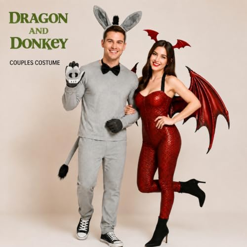 Junkin 8 Pcs Halloween Dragon Donkey Costume for Couple