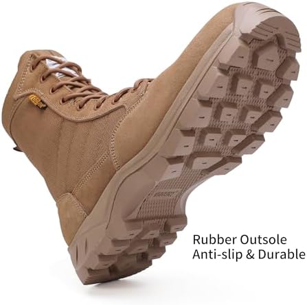 Men's Military Tactical Work Boots with Side Zipper, Puncture Resistant, Desert Combat, Army Jungle, 8 Inch Lightweight Hiking Boots