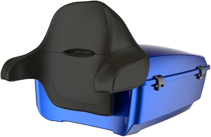 Advanblack Road Glide Tour Trunk Pack Crushed Sapphire Blue King Tour Trunk Pack Luggage +Wrap-Around Backrest Pad for '97-'25 Harley Touring Road King Street Glide Electra Glide CVO Models