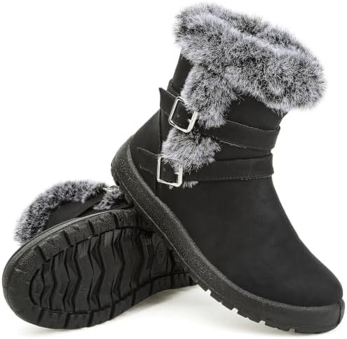 Womens Snow Boots Leather Winter Warm Boots Platform Ankle Booties
