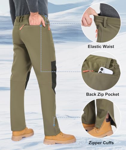 Mens Winter Snow Pants Waterproof Thermal Fleece Lined Hiking Pants with Zip Pockets