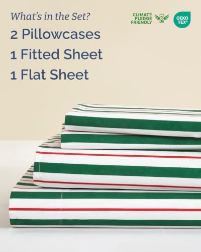 Christmas Sheet Set, Cabana Stripe, Holiday Xmas Bedding Set - King Size