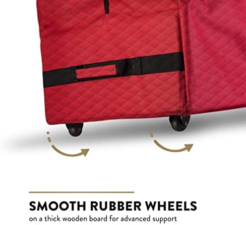 ZOBER 600D Oxford Fabric Large Rolling Christmas Tree Storage Bag - Fits 9 Ft Artificial Trees - Waterproof Christmas Tree Bag For Storage Box For Xmas, Durable Handles and Wheels - Quilted Red