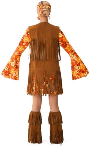 Spooktacular Creations Halloween Orange Hippie Costume Women, Costume for Women, 70s Outfit for Halloween Party