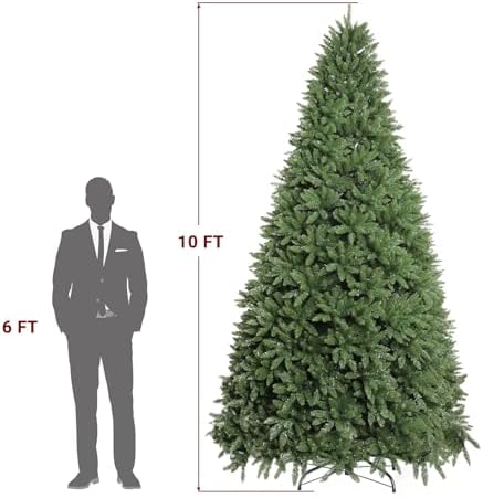 9zH&K 10FT Pre-Lit 1200 LED Lights 10 Modes Color Changing Christmas Pine Tree, 5090 Branches Artificial Festive Party Holiday Fake Multicolored Xmas Tree for Home, Office, Includes Stand