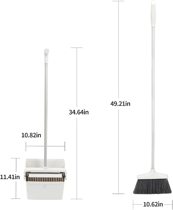 CQT Broom and Dustpan Set with Handle, Brush and Dustpan Set for Home Kitchen Cleaner Floor Sweeping Upright Stand Up Dust pan Cleans Combo (White)