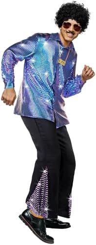 Mepase 6 Pcs Men 70s Disco Outfit Bell Bottom Pants Wig