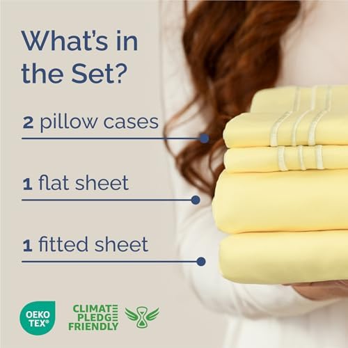 King Size 4 Piece Sheet Set - Comfy Breathable & Cooling Sheets - Yellow