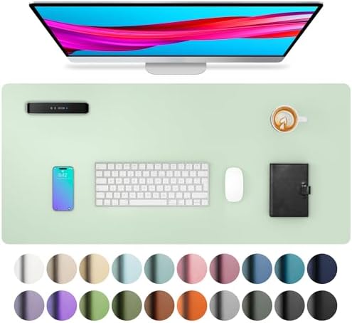 Aothia Large PU Leather Desk Pad Protector - Non-Slip Mouse Pad & Writing Mat for Office/Home, Waterproof, Easy to Clean (23.6" x 13.7", Aqua)