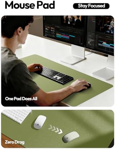 YSAGi Leather Desk Protector, Office Mat, Large Mouse Mat, Non-Slip PU Leather Blotter, Laptop Desk Mat, Waterproof Writing Pad for Office and Home(Green, 63" x 17.2")