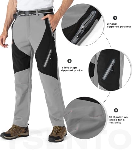YSENTO Men's Snow Pants Fleece Lined Hiking Ski Winter Insulated Utility Work