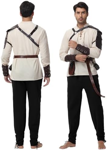 Men's Renaissance Costume,8 Piece Medieval Viking Pirate Outfit Set