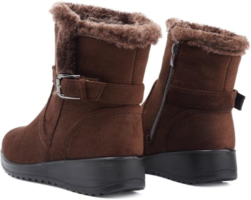 Womens Snow Boots Leather Winter Warm Boots Platform Ankle Booties