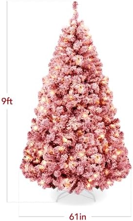 Best Choice Products Pre-Lit Red Christmas Tree, 9ft Artificial Flocked Full Fir Tree, Holiday Decoration w/ 900 Lights, 2,094 Branch Tips