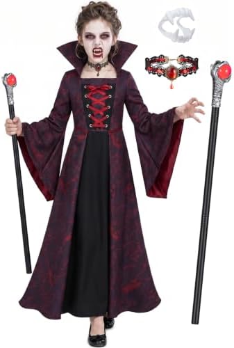 Vampire Costume for Girls, Gothic Victorian Vampiress Dress Set