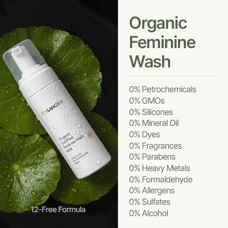 100% Natural Ingredients Premium Organic Feminine Wash, pH Balanced, Fragrance Free Intimate Cleanser, Gentle Daily Foam with Probiotics for Sensitive Skin, Reduce Odor, Vegan, Korea No.1