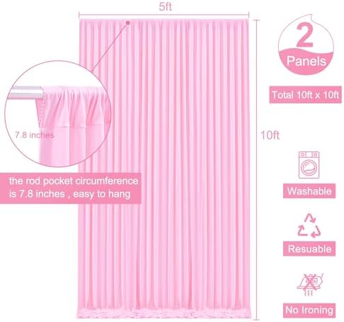 10x10 Pink Backdrop Curtain for Parties Baby Shower Wrinkle Free Pink Photo Curtains Backdrop Drapes Fabric Decoration for Wedding Birthday Party 5ft x 10ft,2 Panels