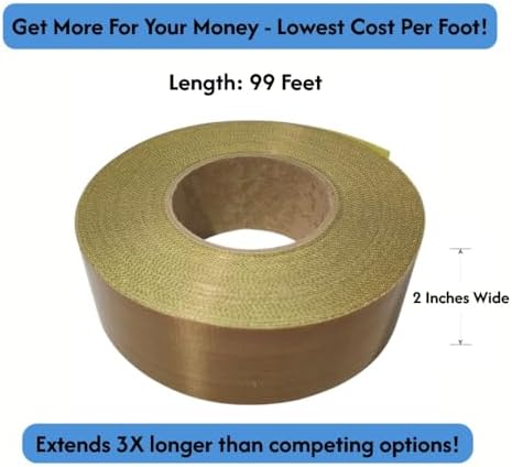 TME PTFE Tape Roll Coated Fiberglass with Yellow Liner, 2 Inch x 99 Feet, Ideal for Heat Sealers & Vertical Form Fill Seal Machines, 5Mil Thickness