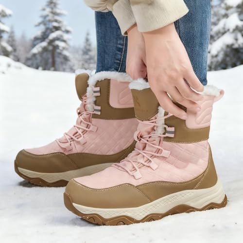 Snow Boots for Women Waterproof Mid-Calf Booties Winter Hiking Boot Durable Warm Winter Outdoor Footwear Fur Lined Boot Non-Slip Climbing Shoes