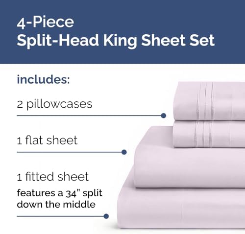 Flex Top Split Head King 4 Piece Sheet Set - Ultra-Soft - Light Lavender