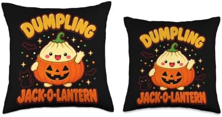 Squishy Dumpling Jack-O-Lantern Cute Kawaii Halloween Throw Pillow
