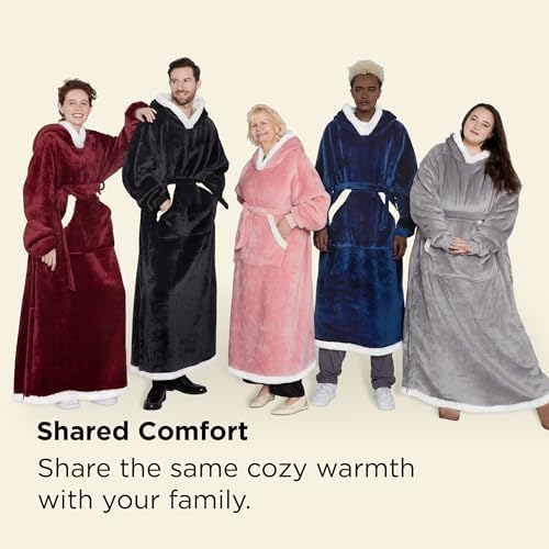 Bedsure Long Sherpa Wearable Blanket Hoodie, Grey, Standard