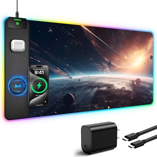 5-in-1 RGB Mouse Pad with 15W Wireless Charging, Keyboard Pad for Desk