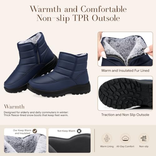 SHIBEVER Women Winter Snow Boots: Waterproof Slip on Fur Warm Ankle Boot