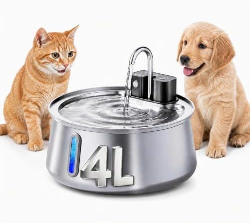 Good Origins Dog Water Fountain, 4L/135oz Automatic Cat & Dog Water Fountain, 4000mAh Rechargeable Battery, Up to 60-Day Battery Life, 3 Working Modes, Stainless Steel