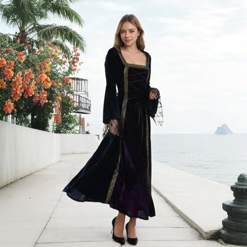 Colorful House Women Hooded Medieval Renaissance Dress Halloween for Adult