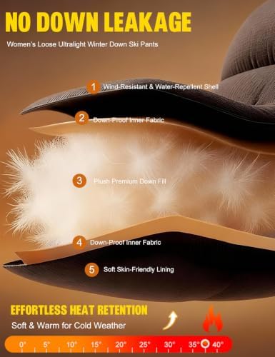 Womens Snow Pants Packable Winter Windproof Down Ski Trousers