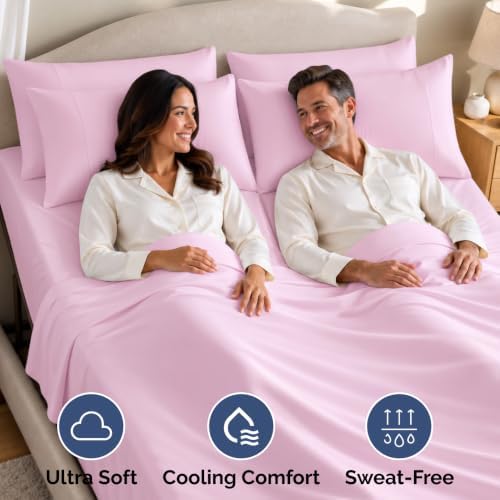 Flex Top Split Head King 4 Piece Sheet Set - Soft & Breathable - Light Pink