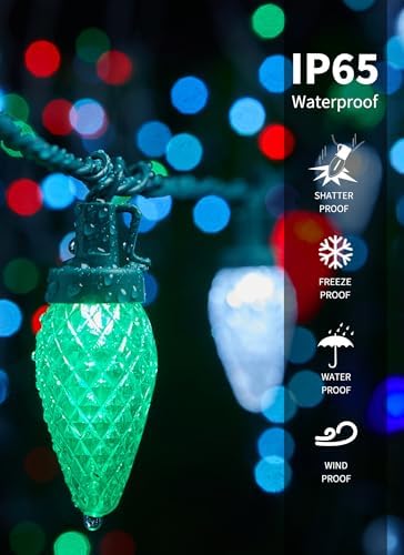 C9 Christmas Lights Outdoor, 114FT 150LED C9 String Lights, Timer & 8 Modes