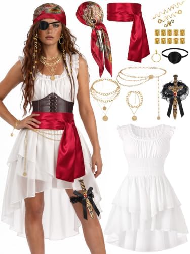 Women's Pirate Costume 10 Pcs Renaissance Halloween Ren Faire LARP Outfit