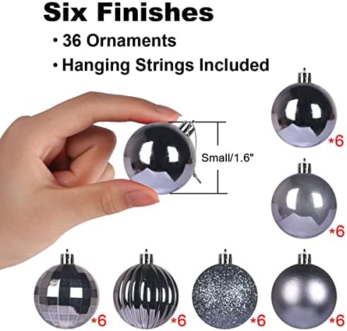 Space Gray 1.6" Small Christmas Balls Christmas Tree Decoration Ornaments Shatterproof Hanging Balls for Birthday Halloween Holiday Wedding Decorations Set of 36pcs
