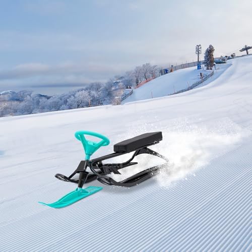 Snow Sled for Kids 3-15 Years Steering Wheel Brake 220lb Capacity Steel Frame