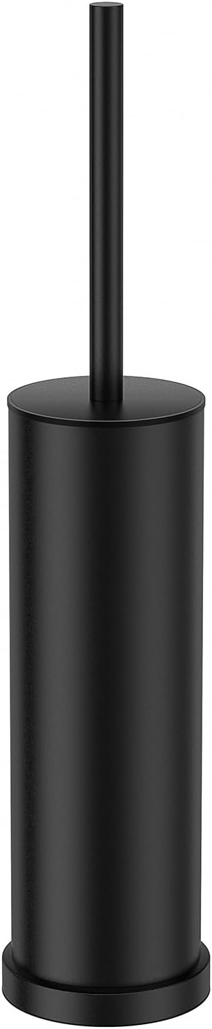 Black Toilet Brush and Holder Set，Stainless Steel Heavy Duty Toilet Bowl Brush，Extra Long Handled Modern Toilet Cleaner Brush with Replaceable Head, Removable Inner Bowl, and Splash Protection