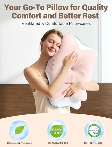 Cervical Neck Pillow for Pain Relief – Ergonomic Memory Foam Pillow for Side Sleeper Contour Orthopedic Bed Pillow for Neck Support with Cooling Cover – Ideal Christmas Birthday Gift for Women - Pink