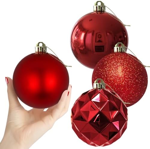 Rose Red 4.0" Large Christmas Balls - Christmas Tree Decoration Ornaments Shatterproof Hanging Balls for Birthday Halloween Holiday Wedding Decorations Set of 4pcs