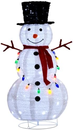 VINGLI 4FT Pop up Snowman Christmas Decorations, Outdoor Snowman Lighted with Tall Hat, Cute Branch Hands for Xmas, Snowman Ornaments with Pre-lit Lights Decor for Indoor Yard Lawn Porch, Plug in