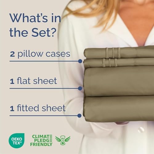 Cal King Size 4 Piece Sheet Set - Comfy Breathable & Cooling Sheets - Khaki