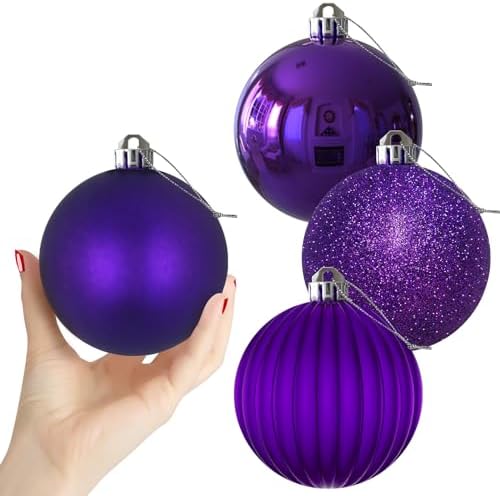 Purple 4.0" Large Christmas Balls - Christmas Tree Decoration Ornaments Shatterproof Hanging Balls for Birthday Halloween Holiday Wedding Decorations Set of 4pcs