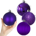 Purple 4.0" Large Christmas Balls - Christmas Tree Decoration Ornaments Shatterproof Hanging Balls for Birthday Halloween Holiday Wedding Decorations Set of 4pcs
