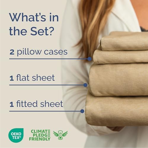 Cal King Size 4 Piece Sheet Set - Breathable & Cooling - Heathered Tan