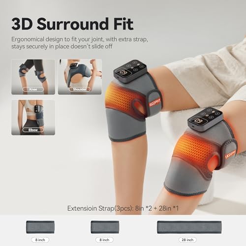 IKEEPFIT Cordless Knee Massager with Heat Vibration for Pain Relief, MAXwarm 4.0[2026 Upgraded] - Electric Heated Knee Brace with 5 Heat Levels and 3 Massage Mode, Gifts for Men Women (Grey, Single)