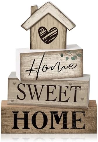 Moucuny 4 Pcs Farmhouse Table Decor Home Sweet Home Tiered Tray Decorations